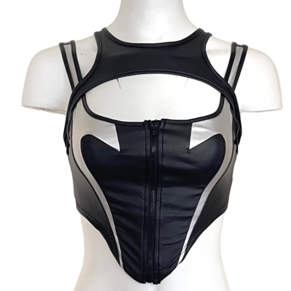 NWT Shein Reflective Sexy Zipp crop Corset Top Rave Club Festival - Picture 2 of 9